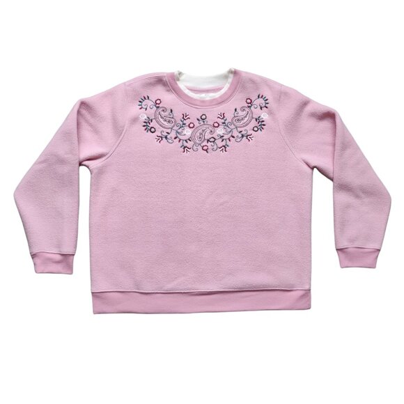 Vintage Tradition Pink Paisley and Floral Pullover Sweater Fleece Large - Picture 1 of 9
